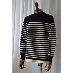 画像: ルミノア モックネックセーター ネイビーボーダー Le minor Sailor Jumper Mockneck Made in France 